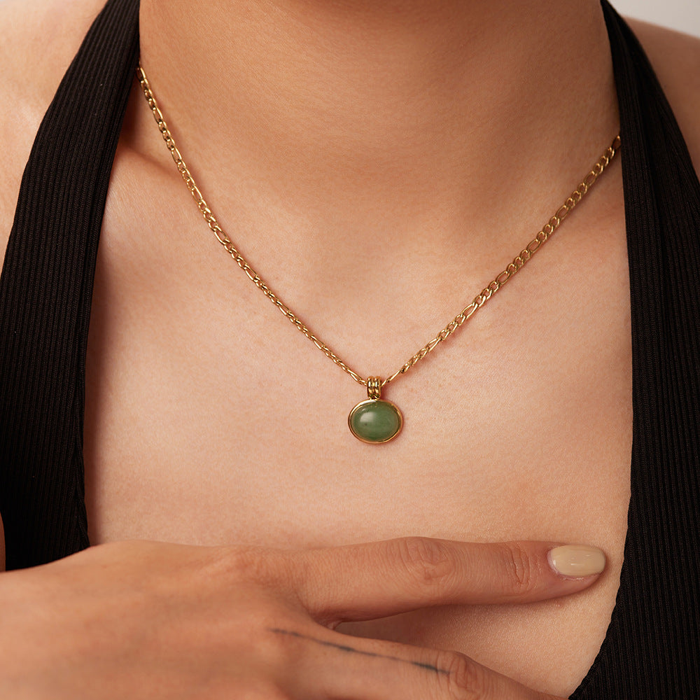 14K Green Aventurine Round Pendant Necklace