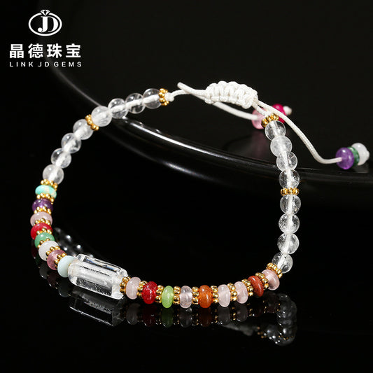 White crystal round beads with colorful stone abacus beads woven bracelet