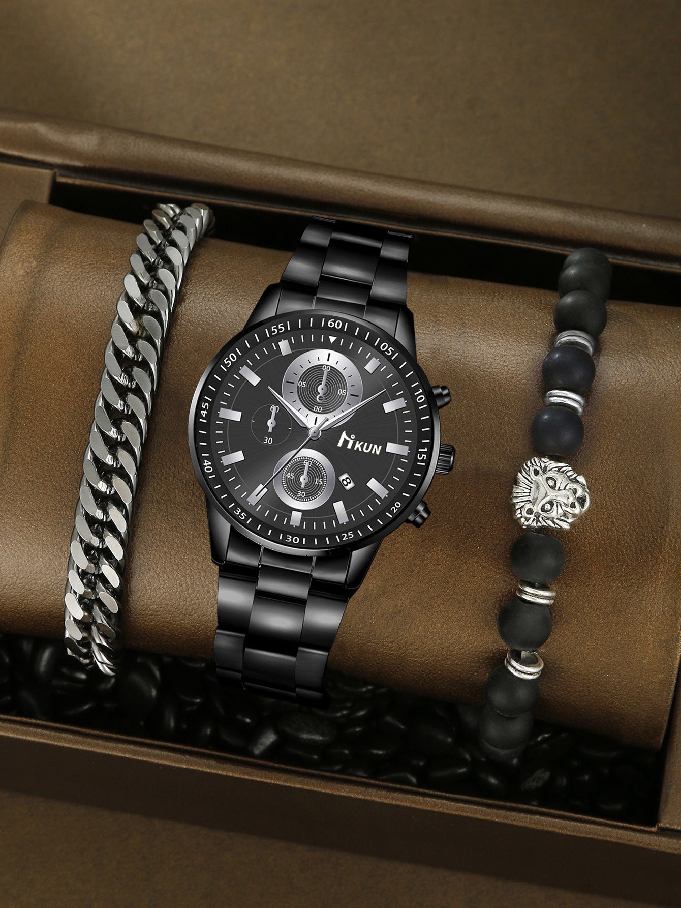 Trendy Beaded Men's Watch Set