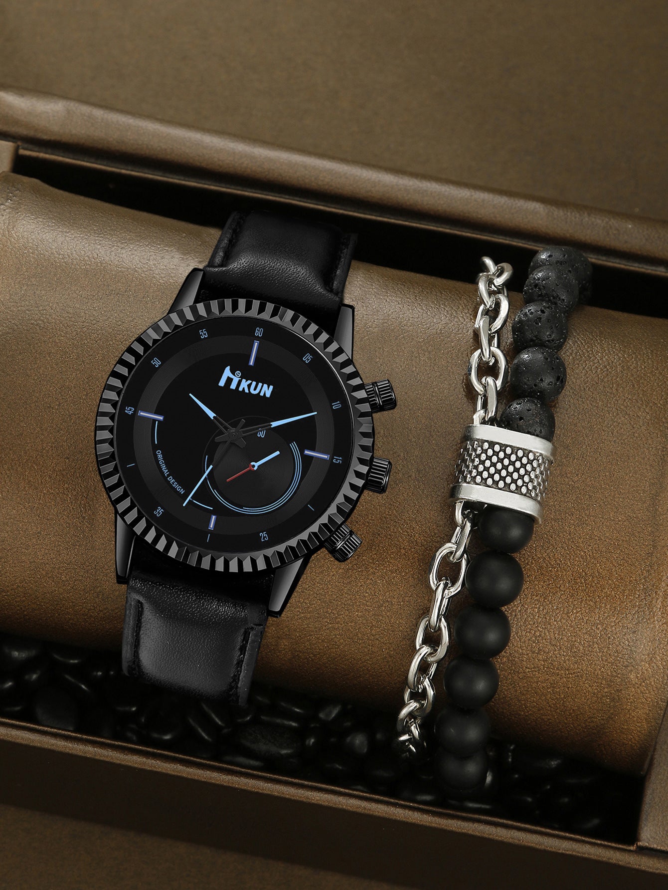 Men's Quartz Watch Air Beaded Bracelet Set