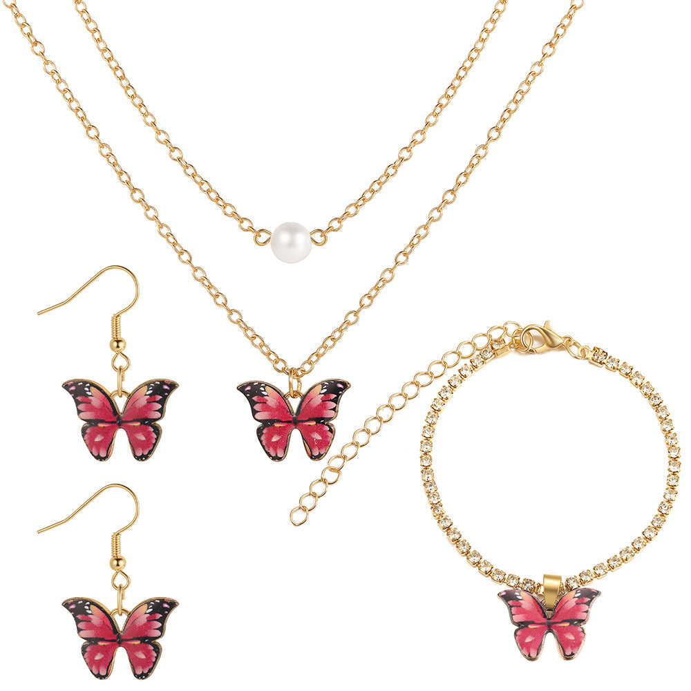 Pin Butterfly Pendant Jewelry Set 3 Pieces