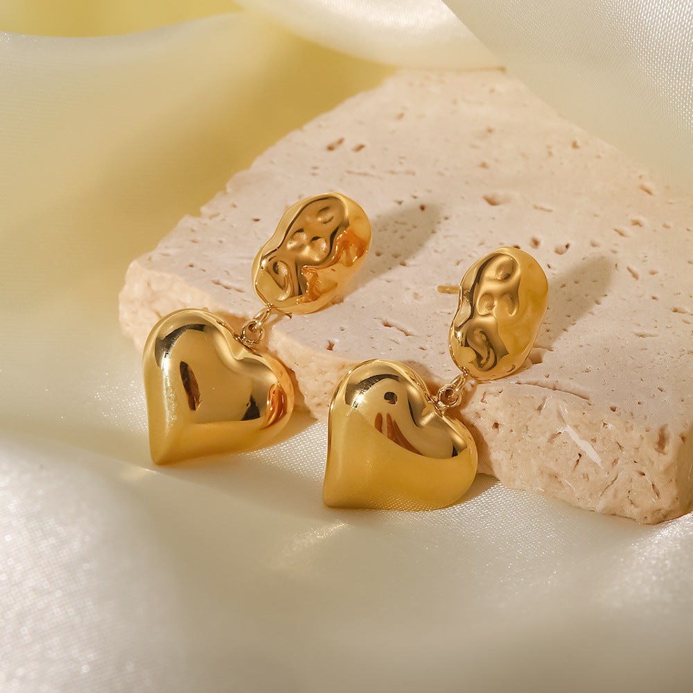 14K Gold Plated Heart Shaped Drop Earrings