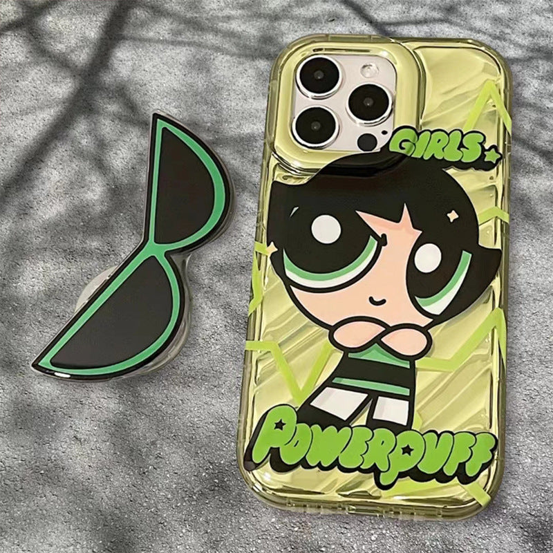 Water Wave Case iPhone15 Pro X Powerpuff Girls Sunglasses Stand