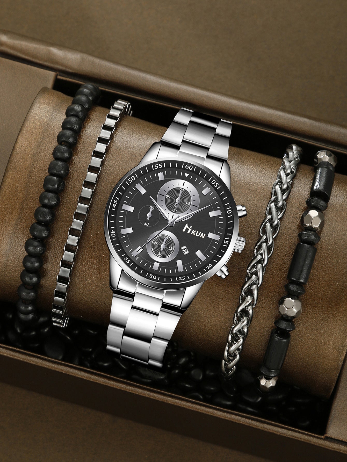Trendy Beaded Men's Watch Set