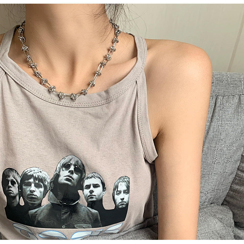 Unisex Titanium Steel Knotted Thorn Chain Necklace