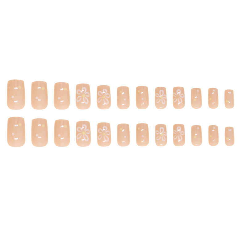 Wearable Flower Short Square Nail Stickers 24 Pieces