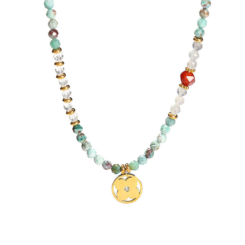 Collar de cristal blanco con piedra fénix natural facetada