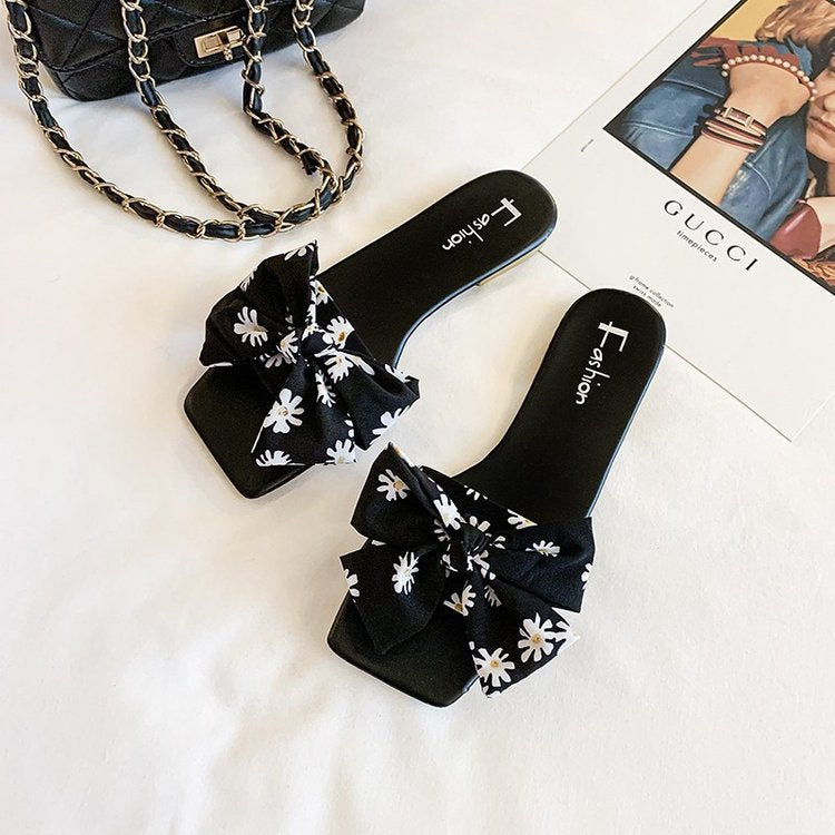 Shoe bow cute outer one-word slippers
