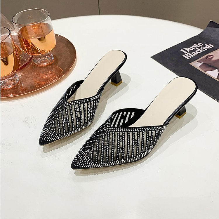 Rhinestone pointed stiletto slippers