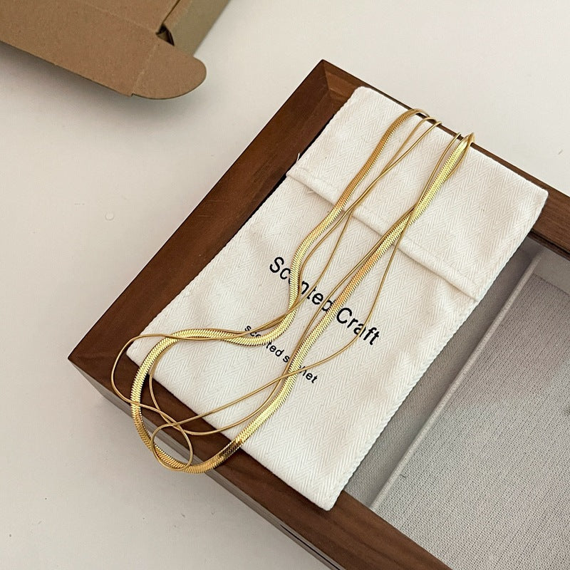 Women's Non-Fading Wide Flat Multi-Layer Collarbone Necklace