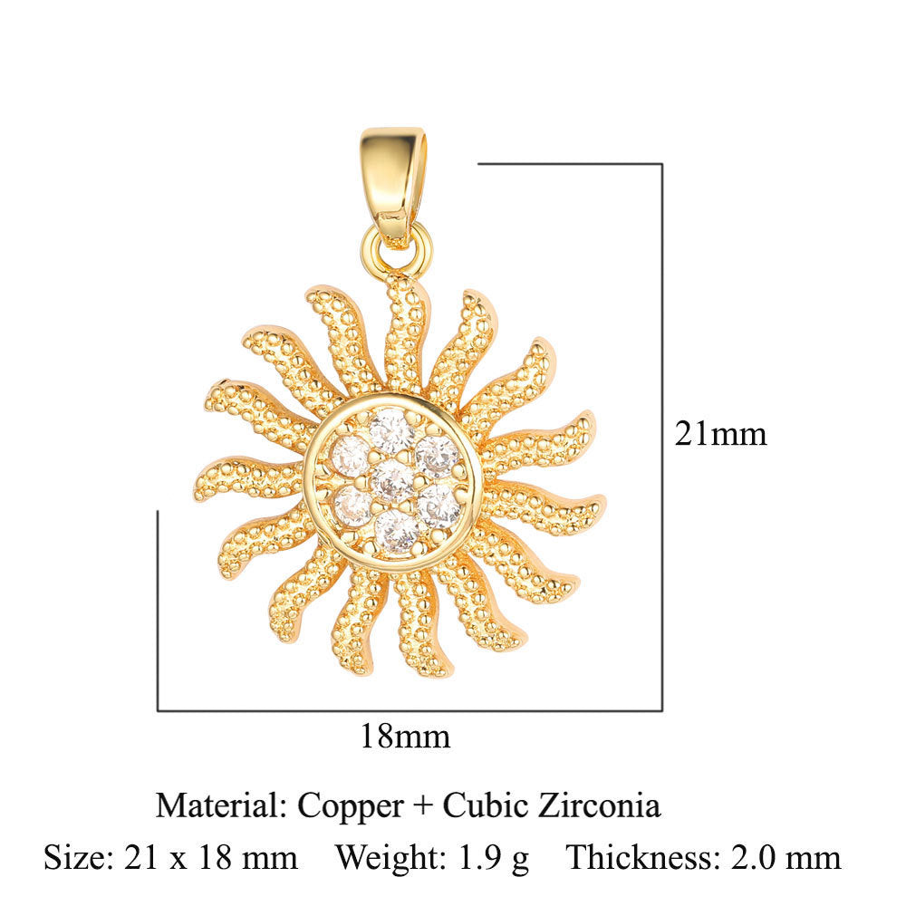 Palm flower sun color zirconium copper pendant