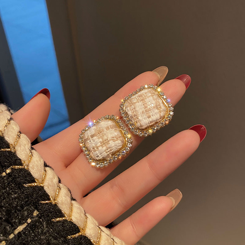 Pendientes de cuadros de franela retro para otoño e invierno, cuadrados