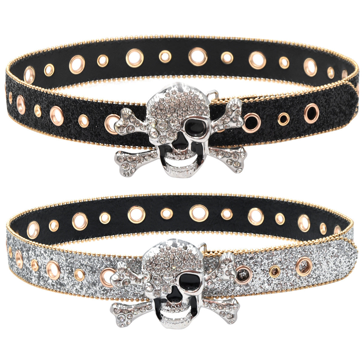 Silver Big Skull Rhinestone Belt
