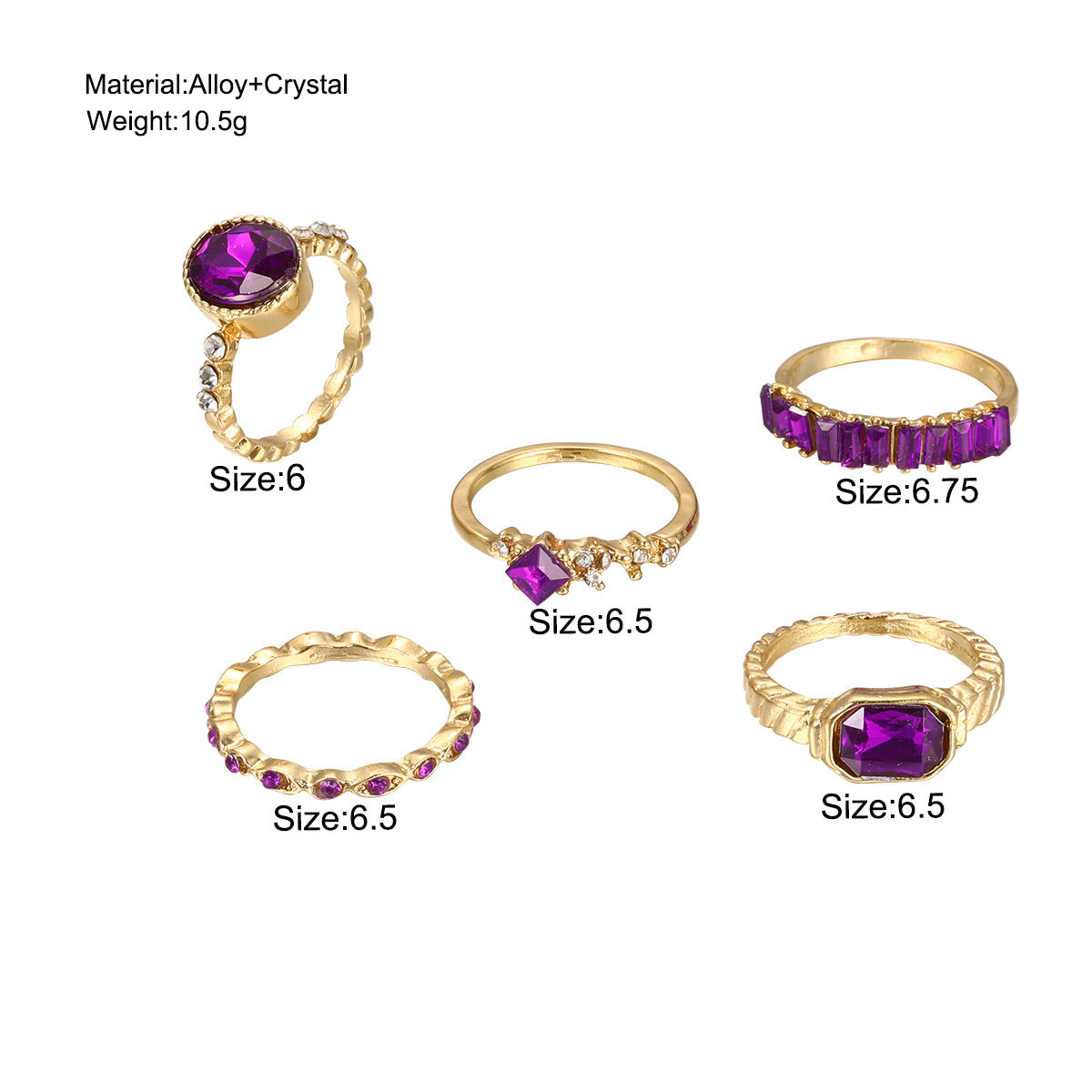 Juego de 5 anillos estilo anillo morado