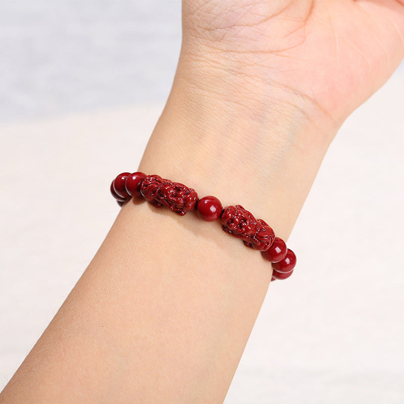 Pulsera doble Pixiu de arena morada y mineral crudo