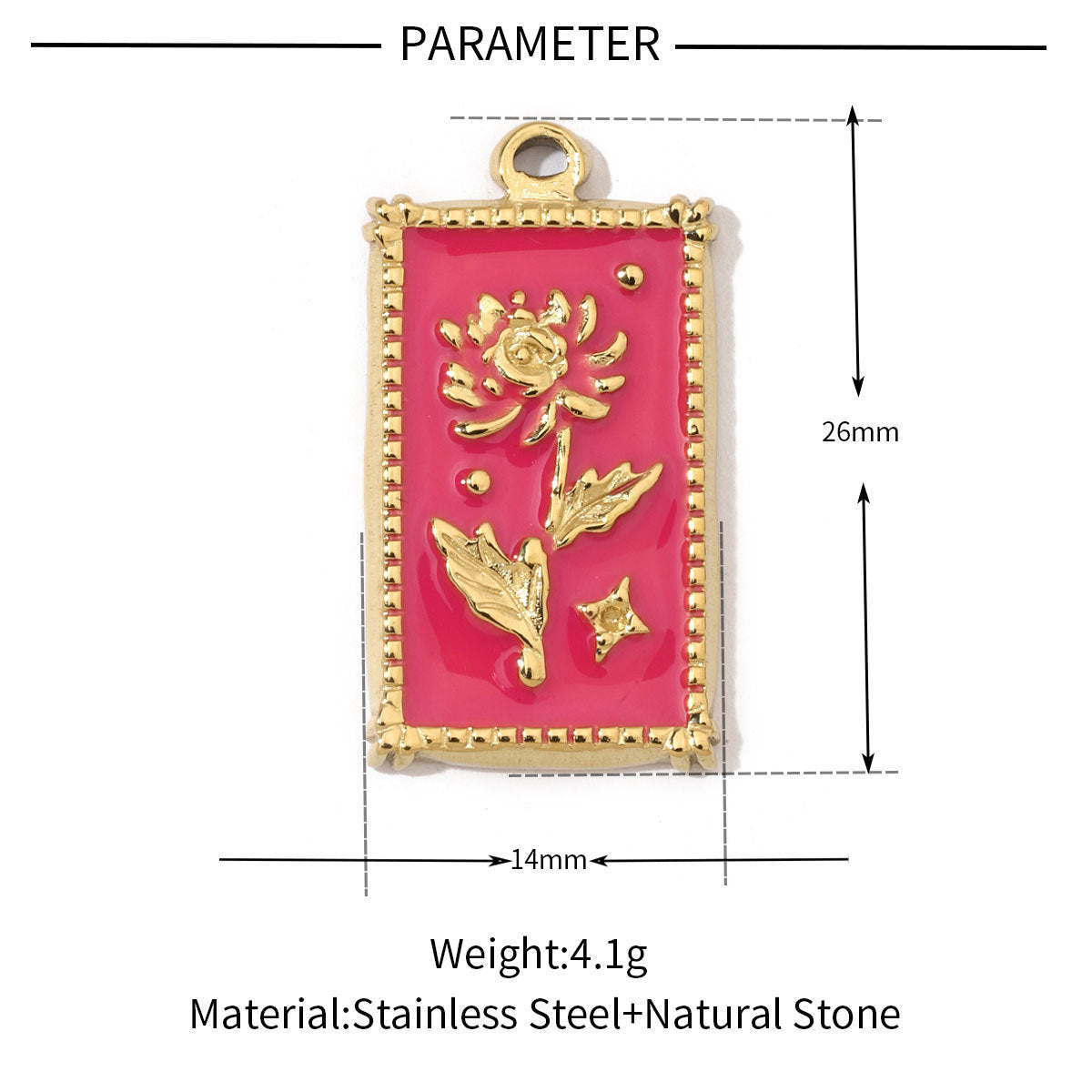 Square oil drop flower titanium steel necklace pendant