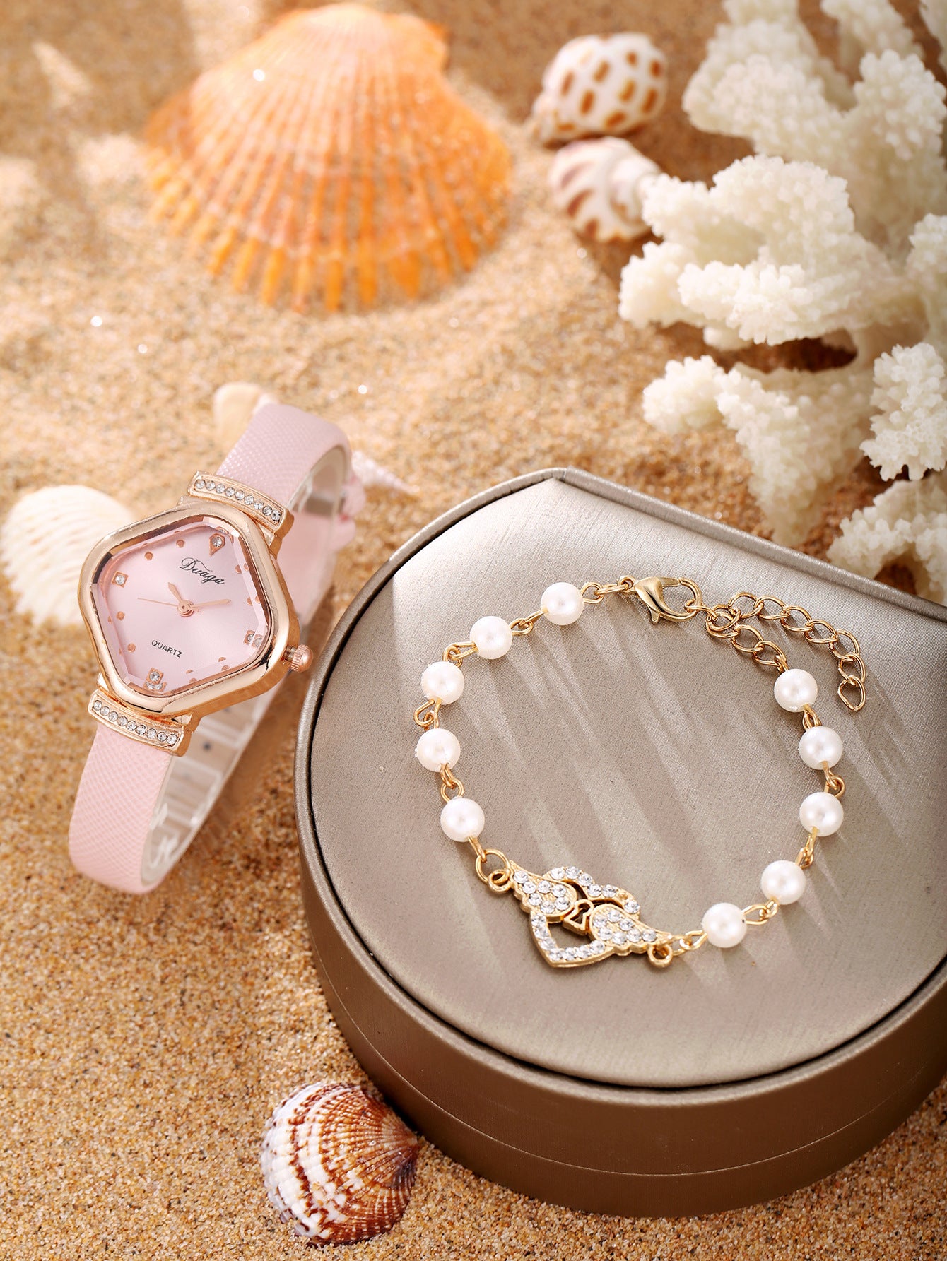 Watch Pearl Bracelet Tulip Star Moon Jewelry Set