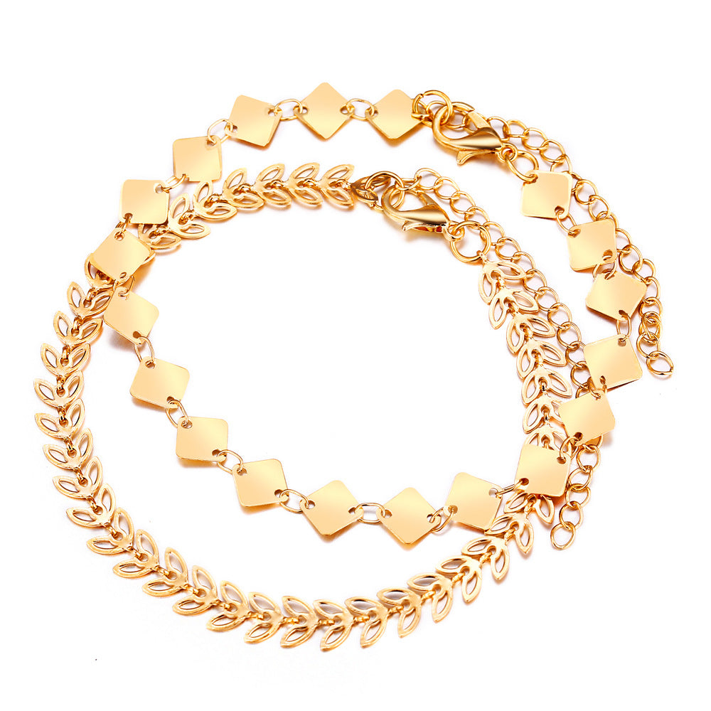 Leaf Metal Square Anklet Set