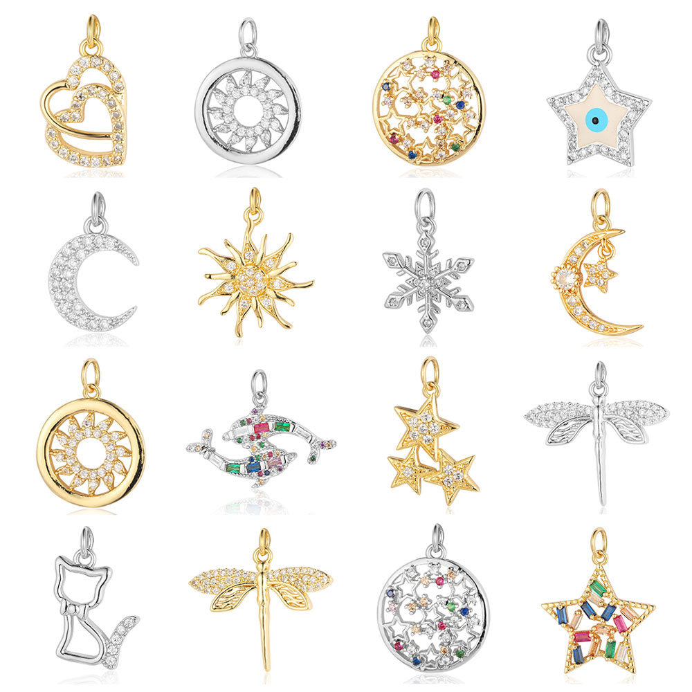 Colgante de cobre y circonita con forma de estrella y sol