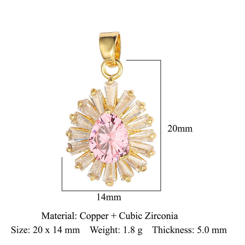 Palm flower sun color zirconium copper pendant