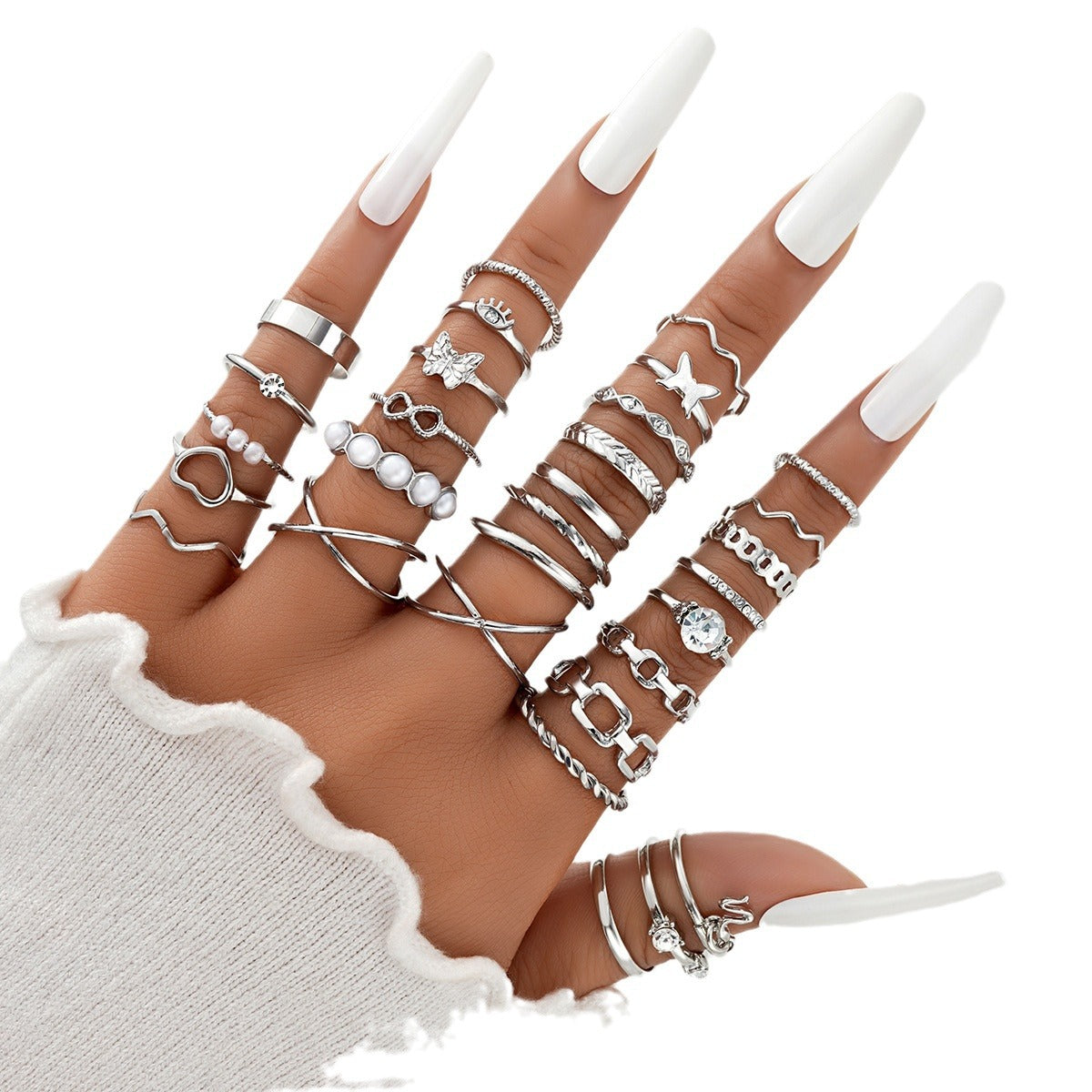 Snake Butterfly Pearl Ring 30-Piece Set