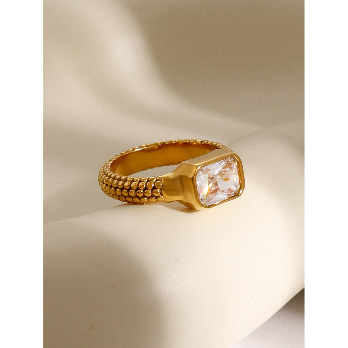 Textured rectangular zirconia ring
