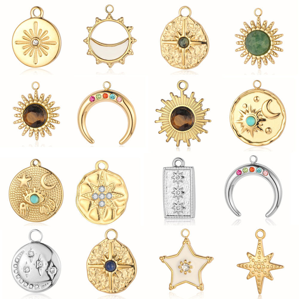 Sun Star Moon Crescent Stainless Steel Pendant