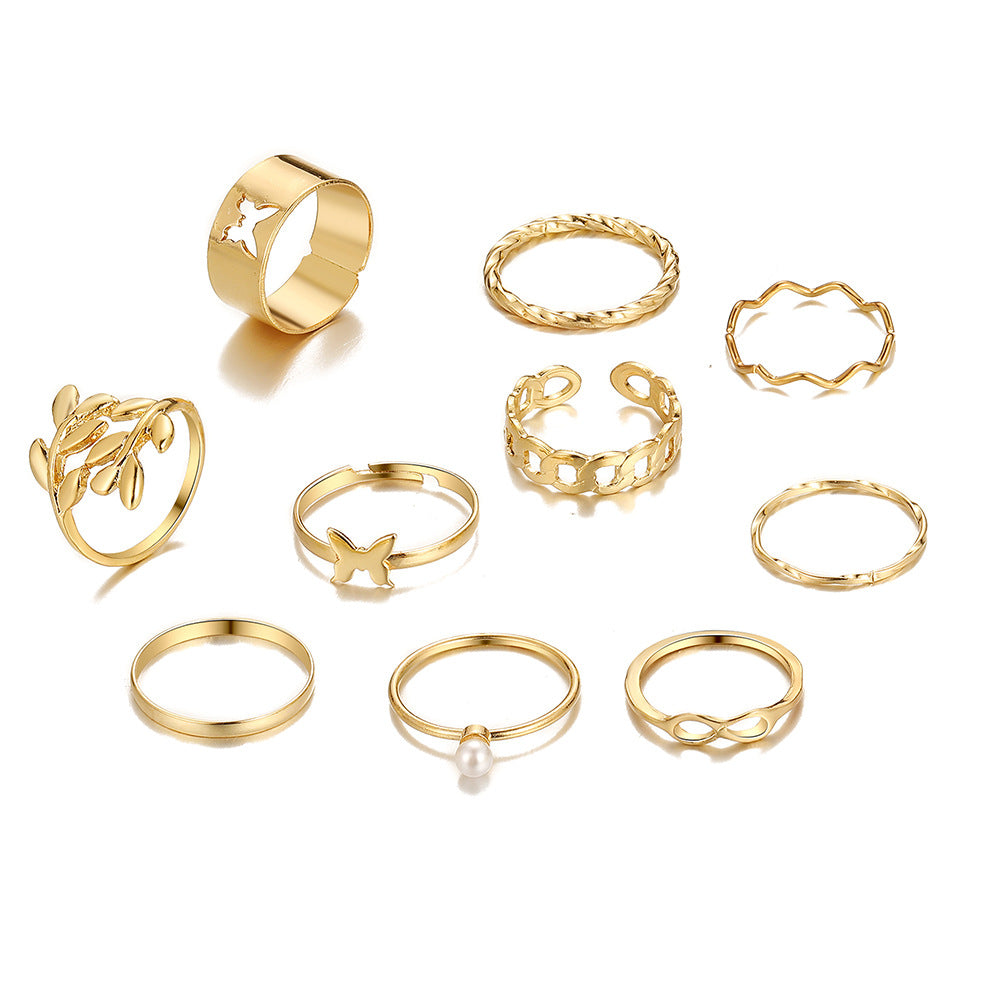 Leaf & Butterfly Ring Set (10-Piece)