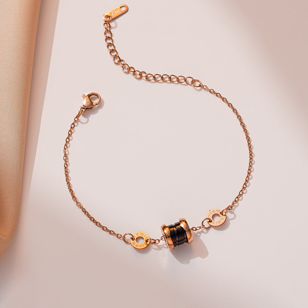 Pulseira Elegante de Diamante em Aço Titânio - Ouro Rosa