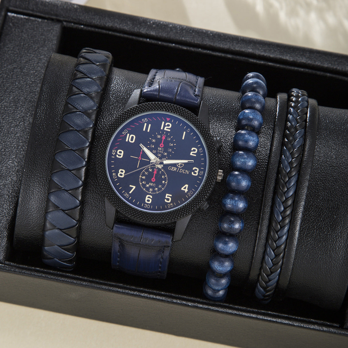 Men's Round Pointer Watch Bracelet Set