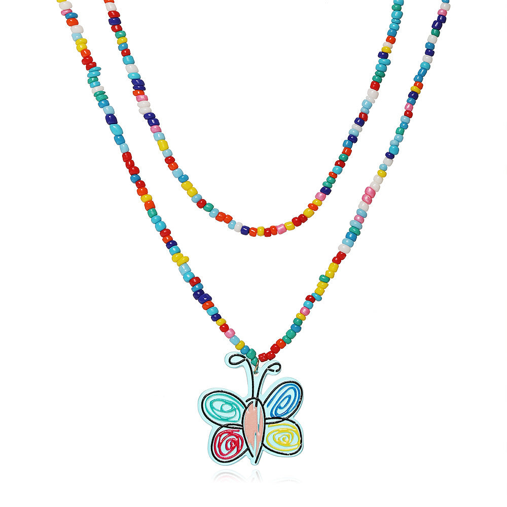 Beaded colorful rice beads layered necklace