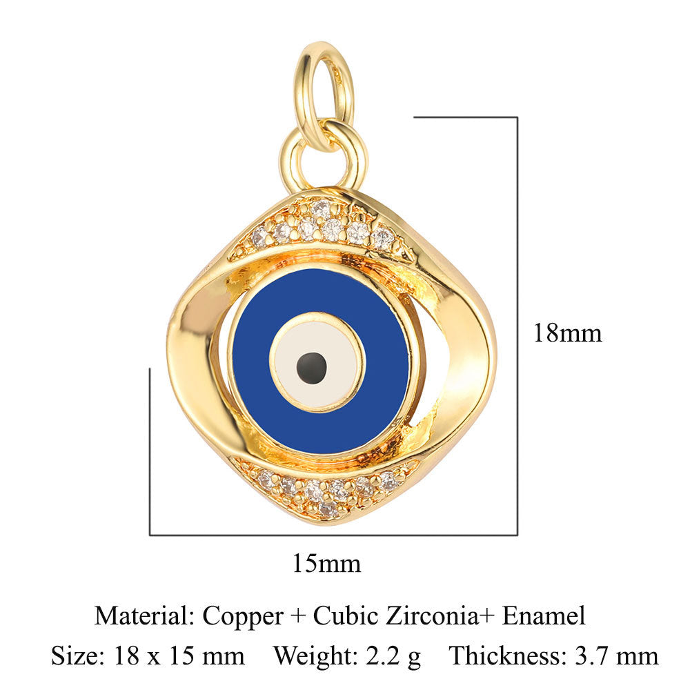 Colgante de cobre y circonita con forma de ojo del diablo y siete cuentas