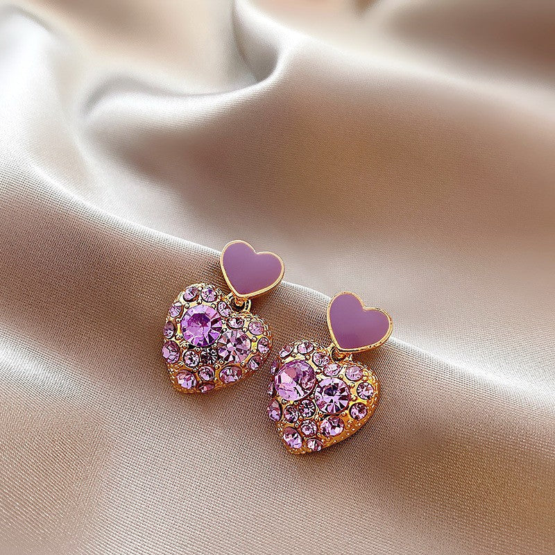 Pendientes de amor morados de moda