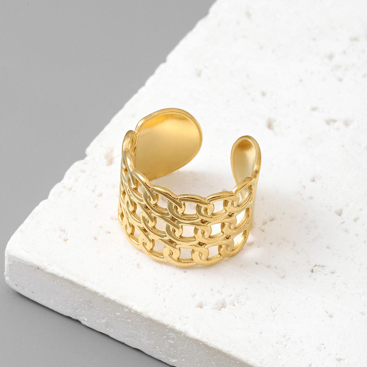 18K real gold titanium steel ring