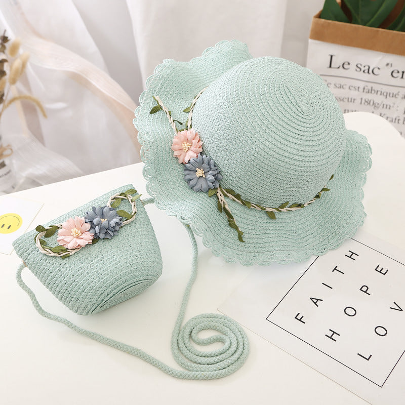 Conjunto de sombrero para el sol para niñas, nuevo bolso de paja de verano, princesa UV para bebés