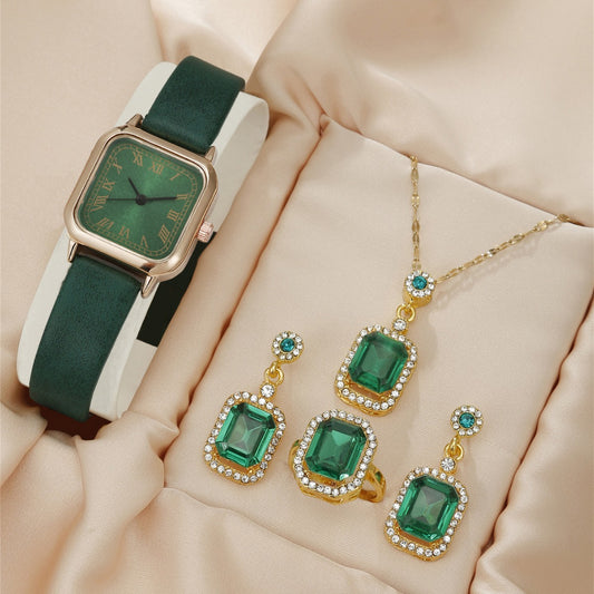 Watch Square Peacock Necklace Earring Set