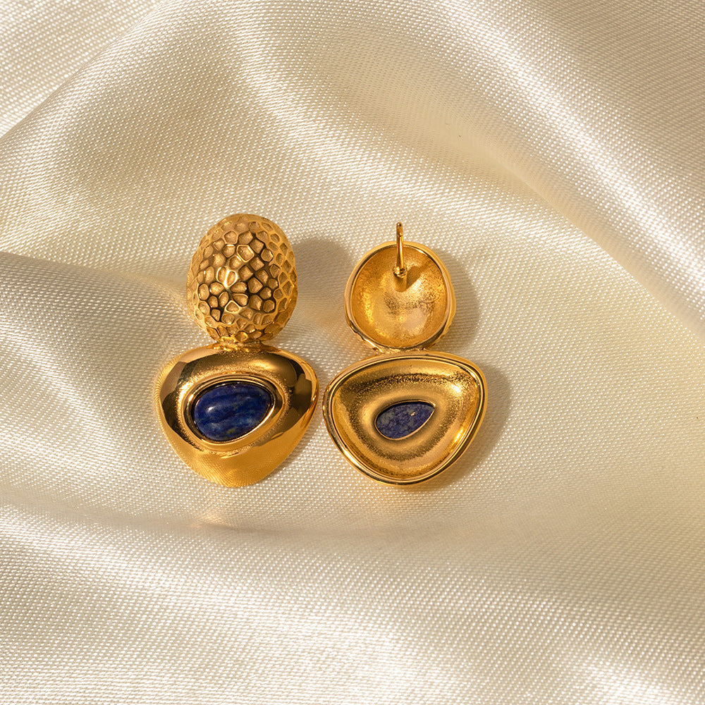 Triangle inlaid lapis lazuli earrings