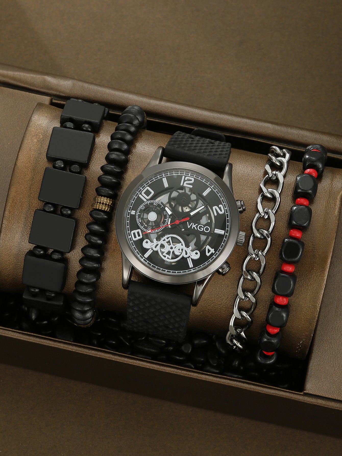 Alloy Watch Leather Strap Bracelet Set