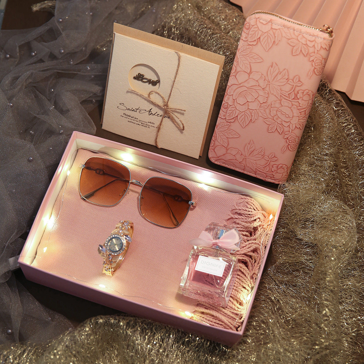 Flower Chain Diamond Ladies Quartz Watch 7-piece Set