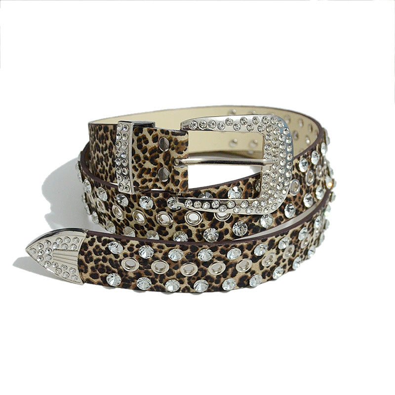 Rhinestone inlaid perforated belt