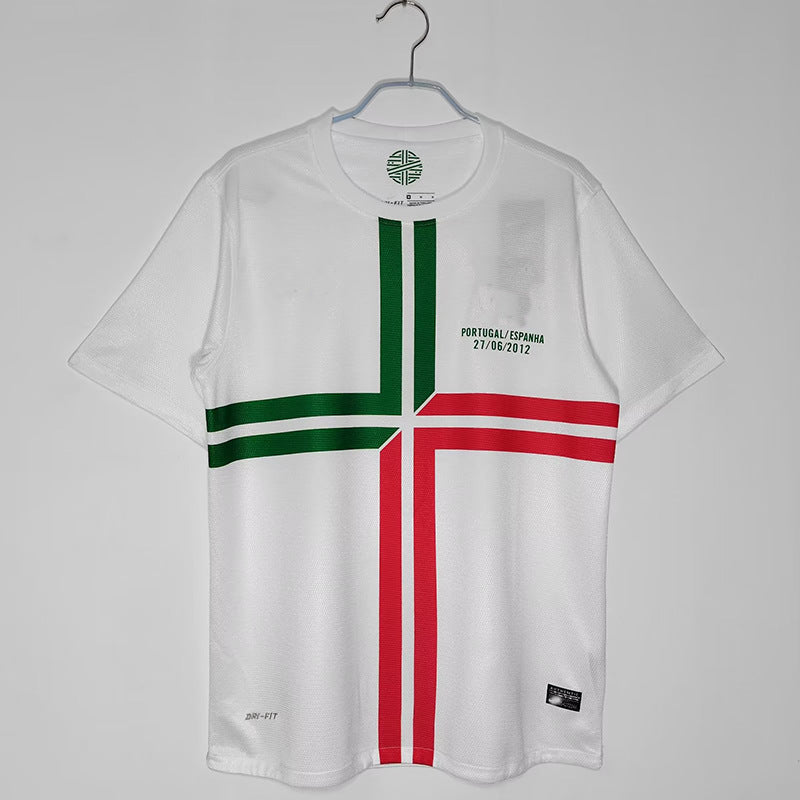 Camiseta de manga corta blanca de visitante de Ronaldo Figo de Portugal de la Eurocopa 12