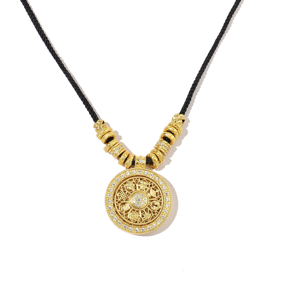 Collar de oro y arena con forma de calabaza y dios de la riqueza bañado en oro real de 24 quilates