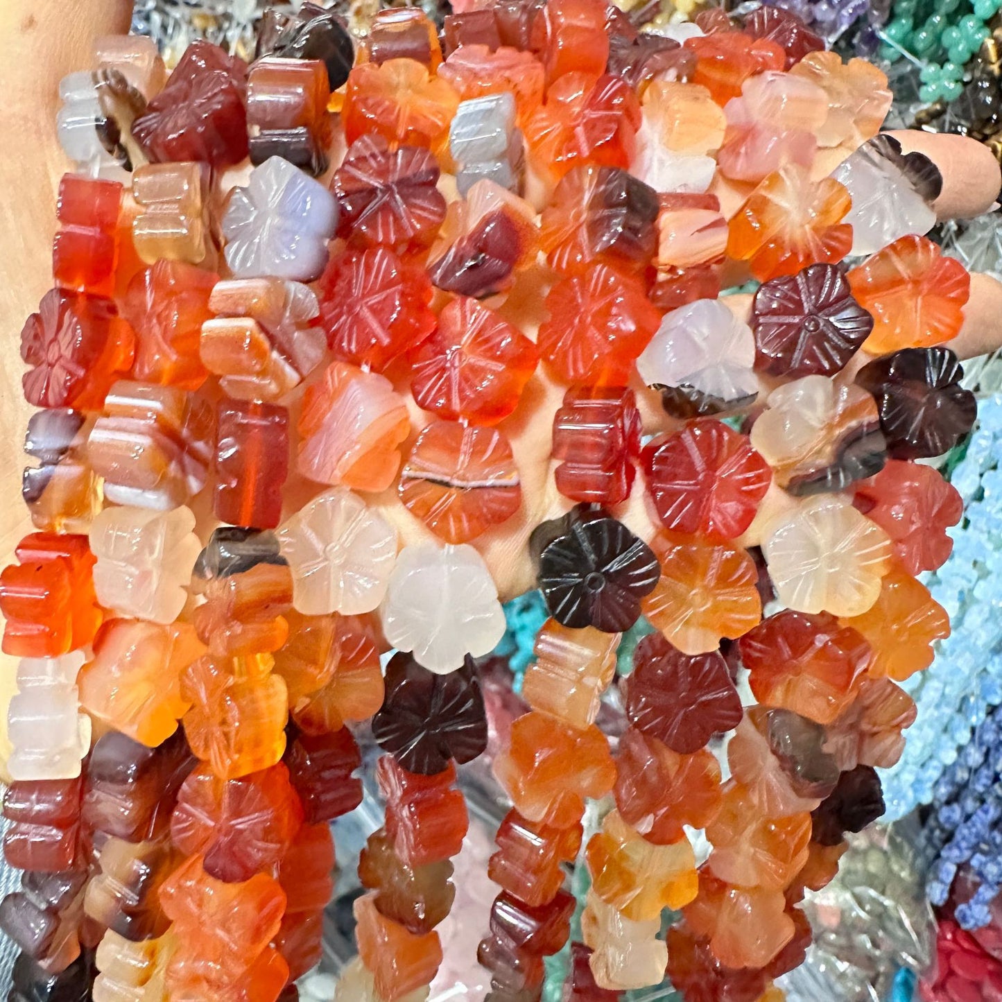 Contas de flor de ameixa dupla face de cristal de 14 mm