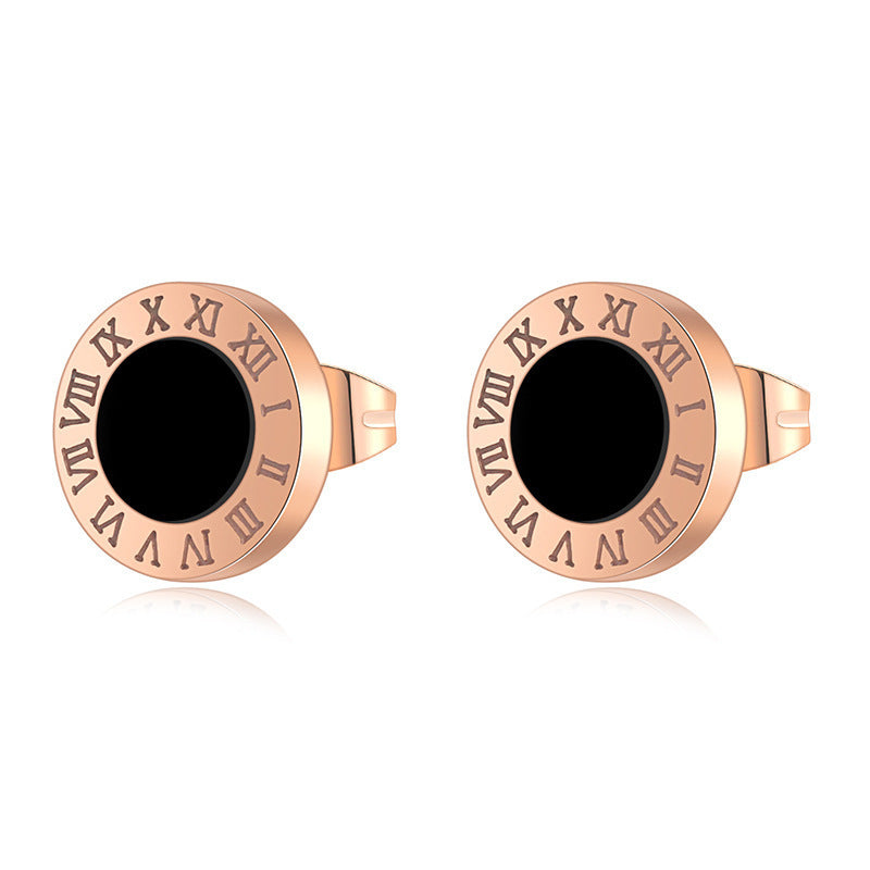 Round black Roman numerals stud earrings