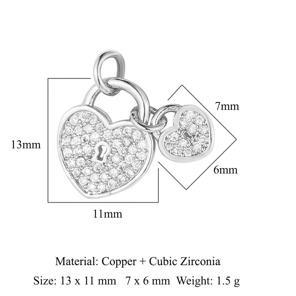 Colgante de cobre y circonita con forma de llave y candado en forma de corazón de melocotón