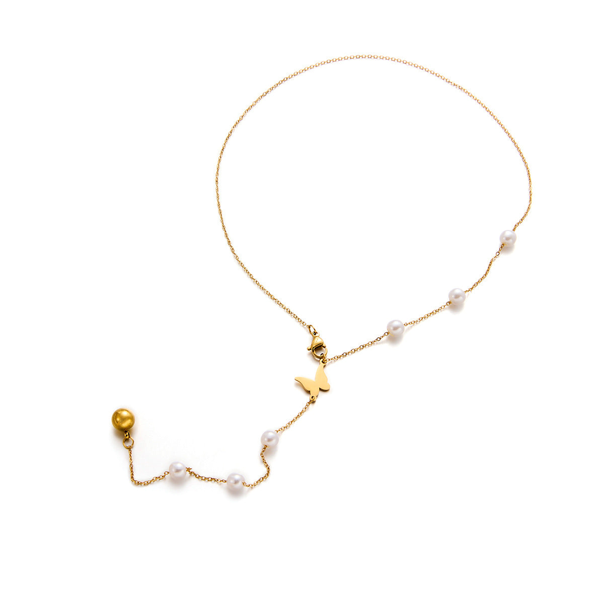 Adjustable Butterfly Dance Pearl Titanium Steel Necklace