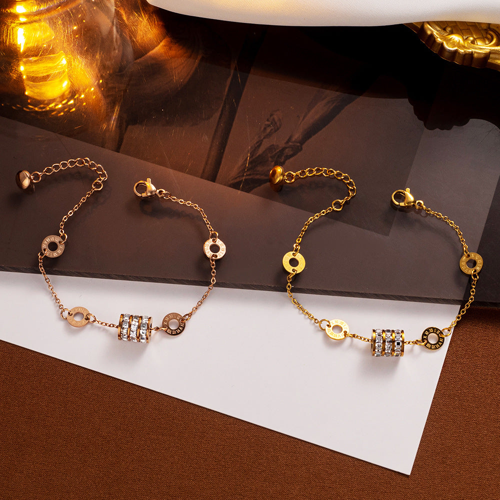 Pulseira de aço de titânio para mulheres - ouro rosa 18K, moderna, pulseira cheia de estrelas, atacado