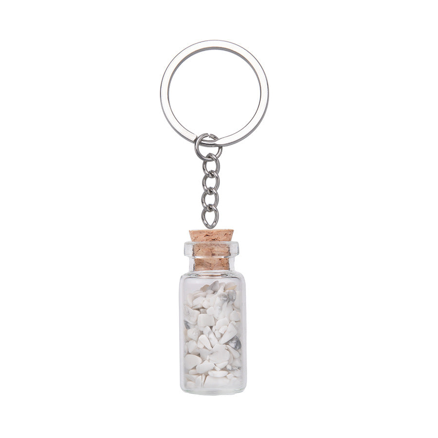 Crushed Agate Wishing Bottle Stainless Steel Keychain Pendant