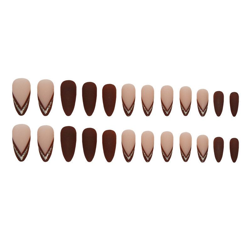 Brown French Almond White-Enhancing Fake Nails