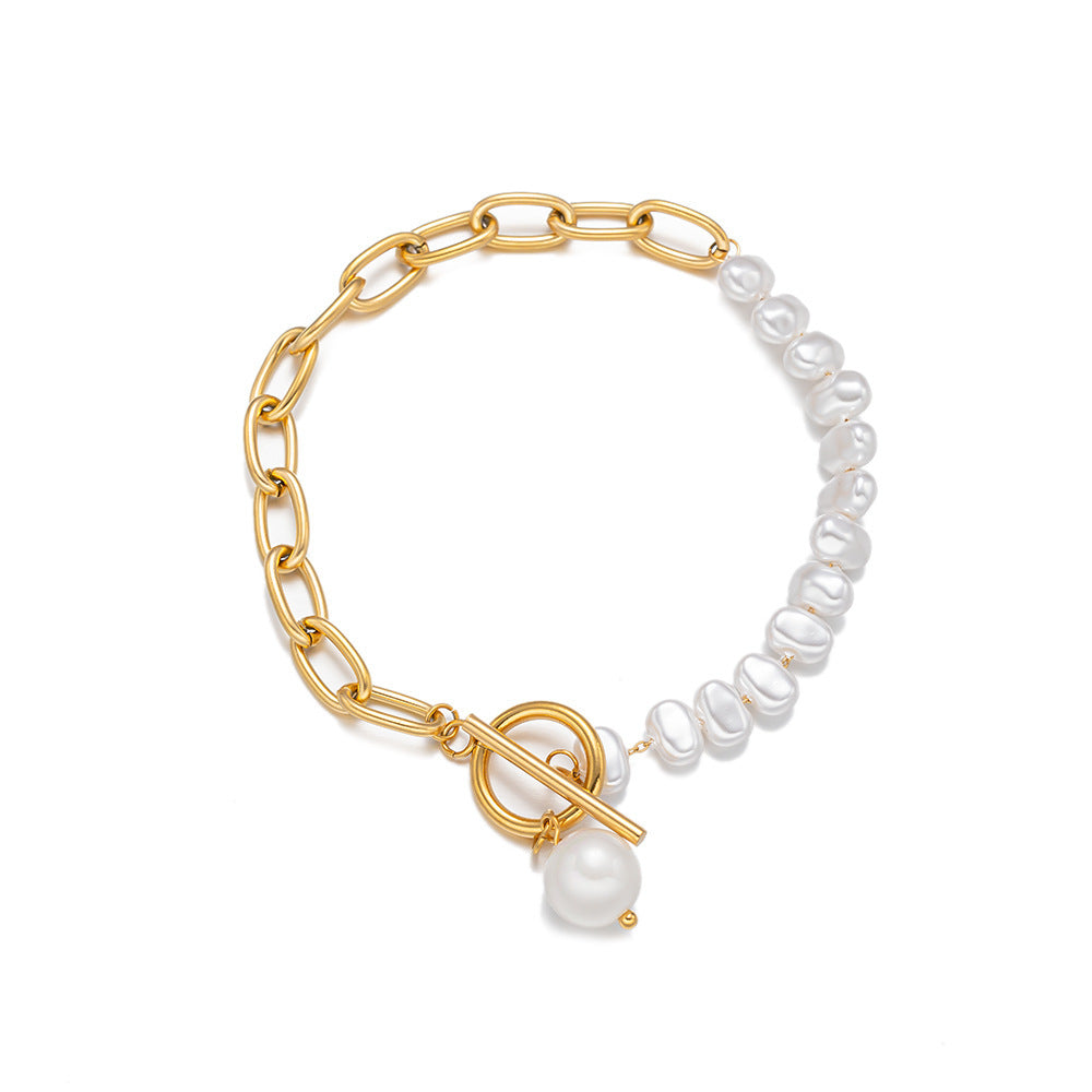 Retro Asymmetric Pearl Bracelet with OT Clasp